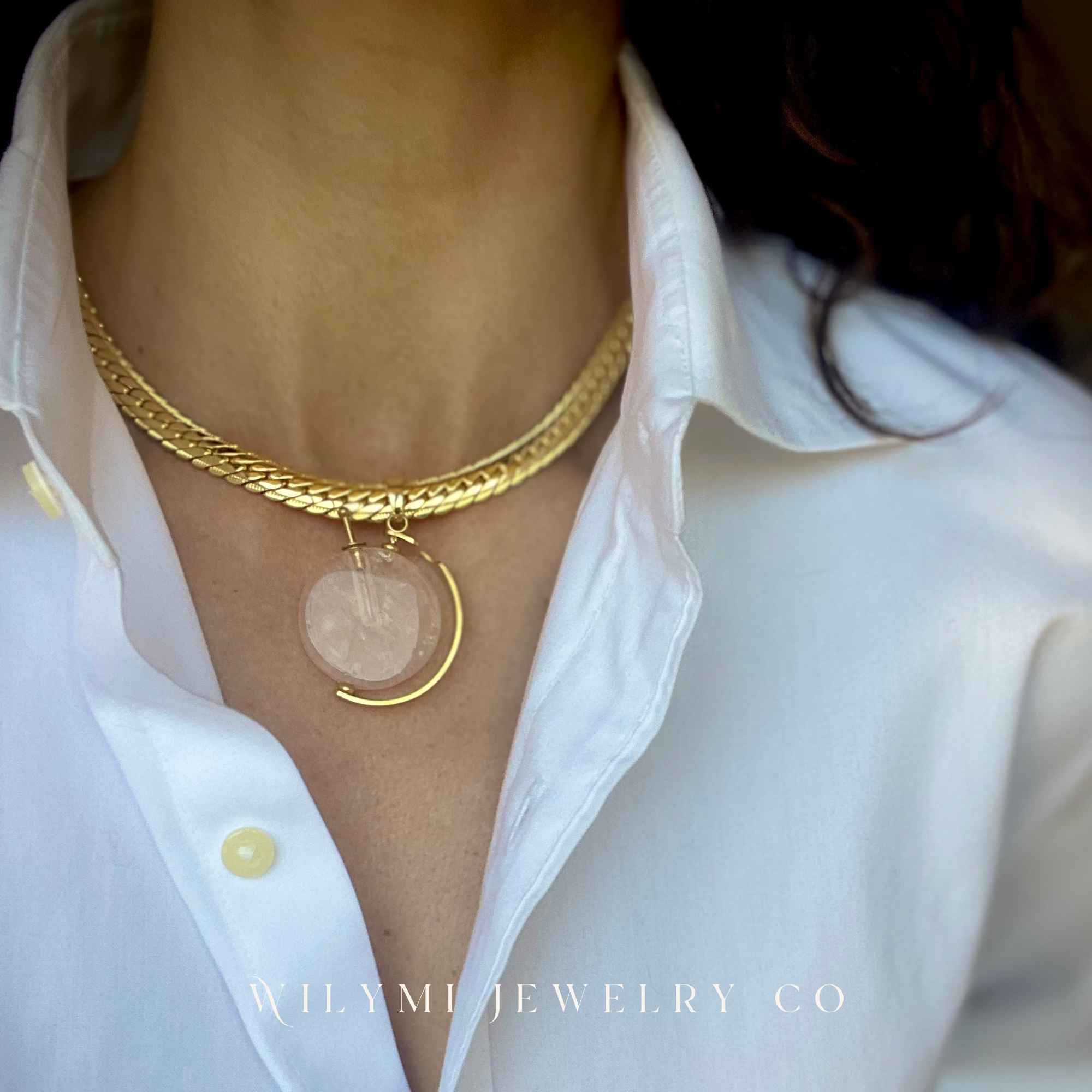 WILYMI Jewelry Co - Wholesale Aromatherapy Necklace - PRESENCE Rose Quartz Aromatherapy Necklace | 24k GF5