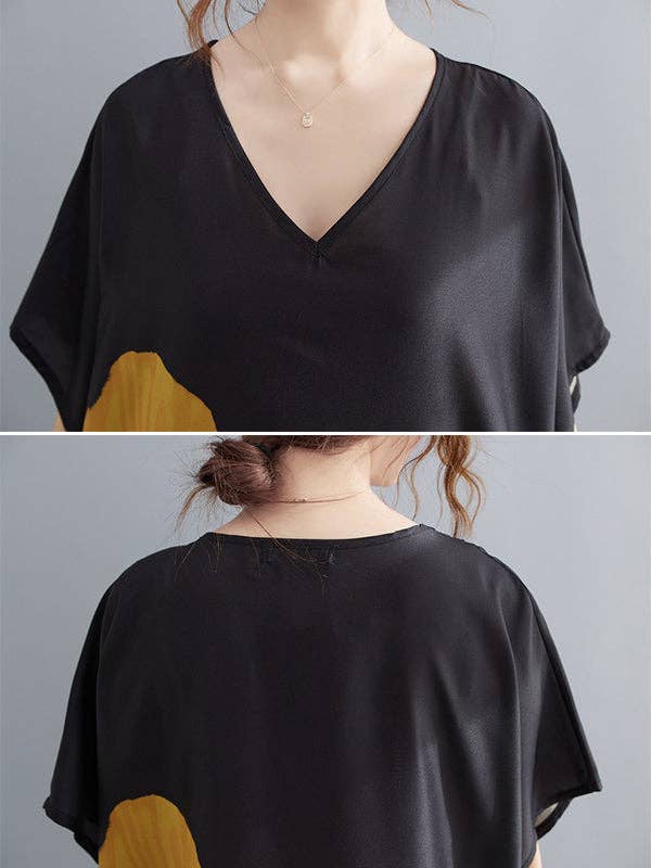 Sheer Trend - Wholesale Dress - Women's - Vintage Loose Leaf Printed Midi Dress5