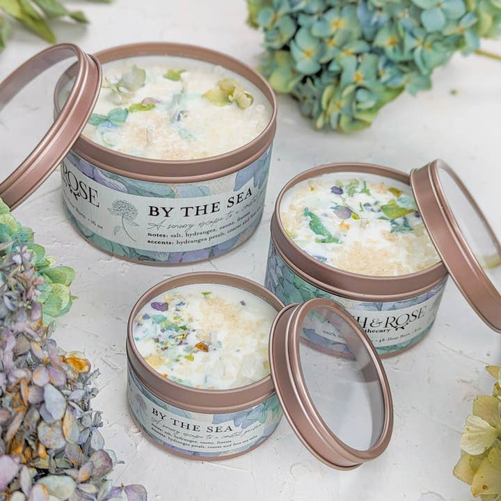 Ash & Rose - Wholesale Jar/Filled Candle - By the Sea - Hydrangea and Sea Salt Candle