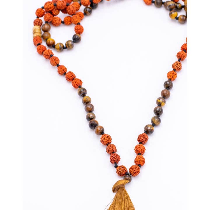 Kimago Look - Wholesale Prayer Beads Necklace - SMA1005T - Tiger's Bad Eye and Rudraksha