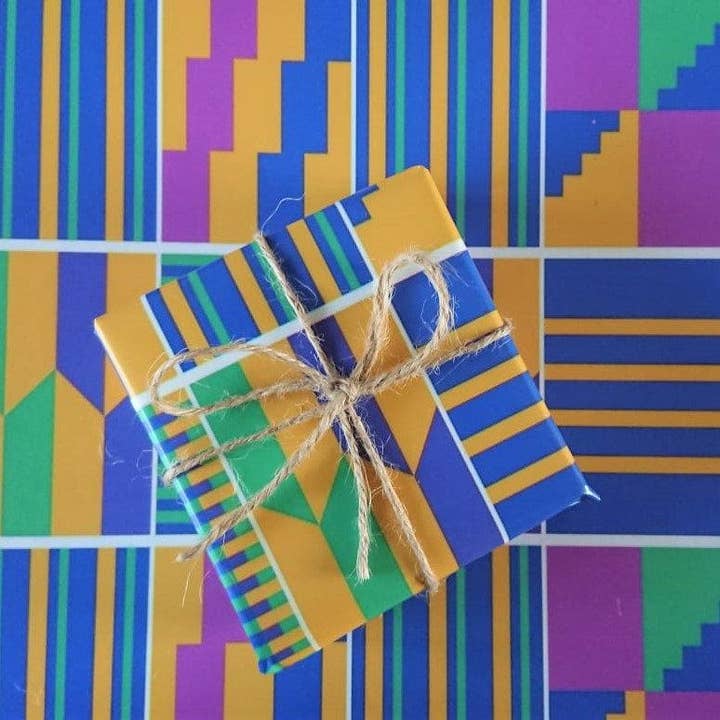 The Copper Fruit - Wholesale Flat Wrap - Luxury Gift Wrap - Kente Blue - Wrapping Paper2