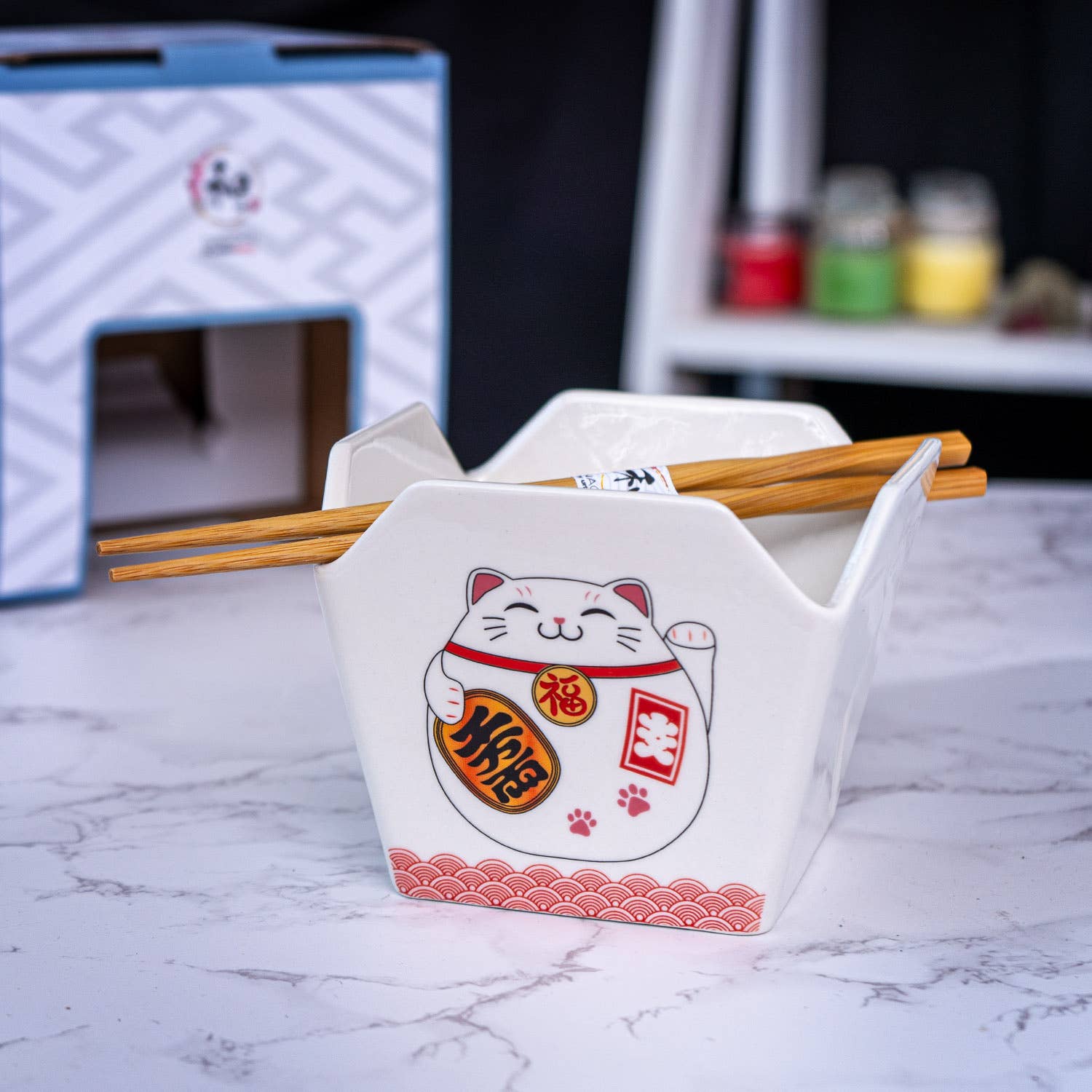 Urban Tokyo - Wholesale Serve Bowl - 16oz 5"W x 4"H Takeout Box Serving Bowl With Chopsticks Lucky Cat (1/24)4