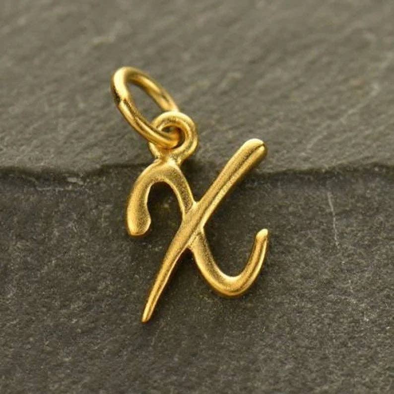 Plazko - Wholesale Individual charm/pendant - 24Kt Gold Plated Sterling Silver Initial Letter X Charm 10x7mm - 1pc0