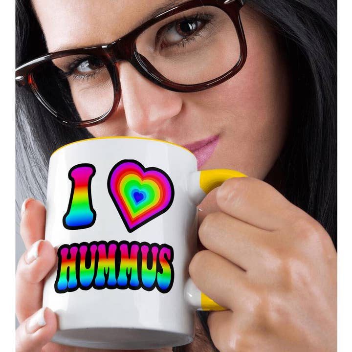 3dRose - Wholesale Coffee Mug - 3dRose, Groovy Hippie Rainbow I Heart Love Hummus, Mug1