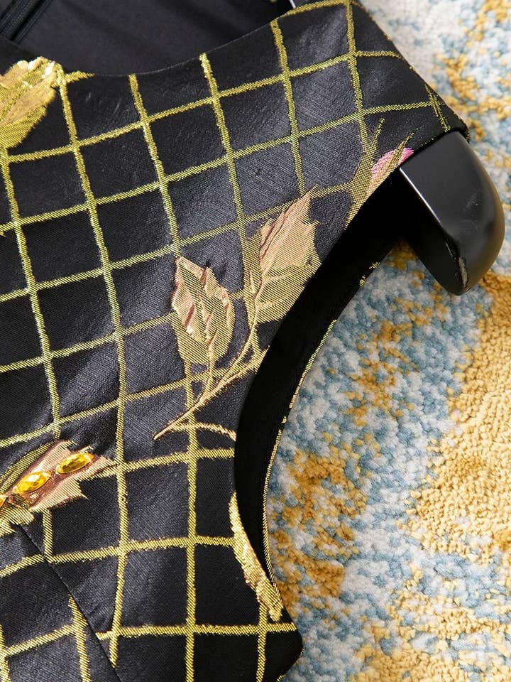 Black DR903Y Handmade Beaded Embossed Sleeveless Elegant Dress for wholesale on Faire3