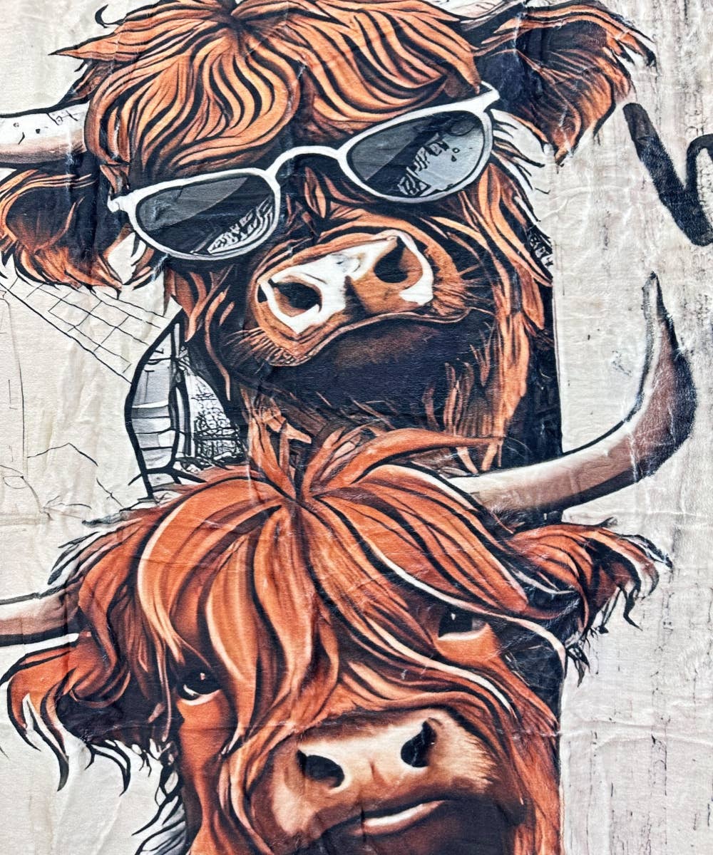 DESHENG ENTERPRISE - Wholesale Decoratiedeken - HIGHLAND COW WESTERN FLANELDEKEN1