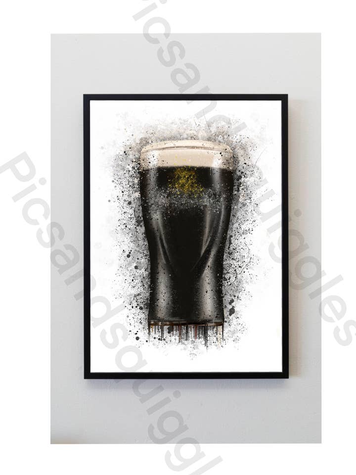 Pint of Ale Guinness Themed Splatter Print for wholesale by Pics and Squiggles
