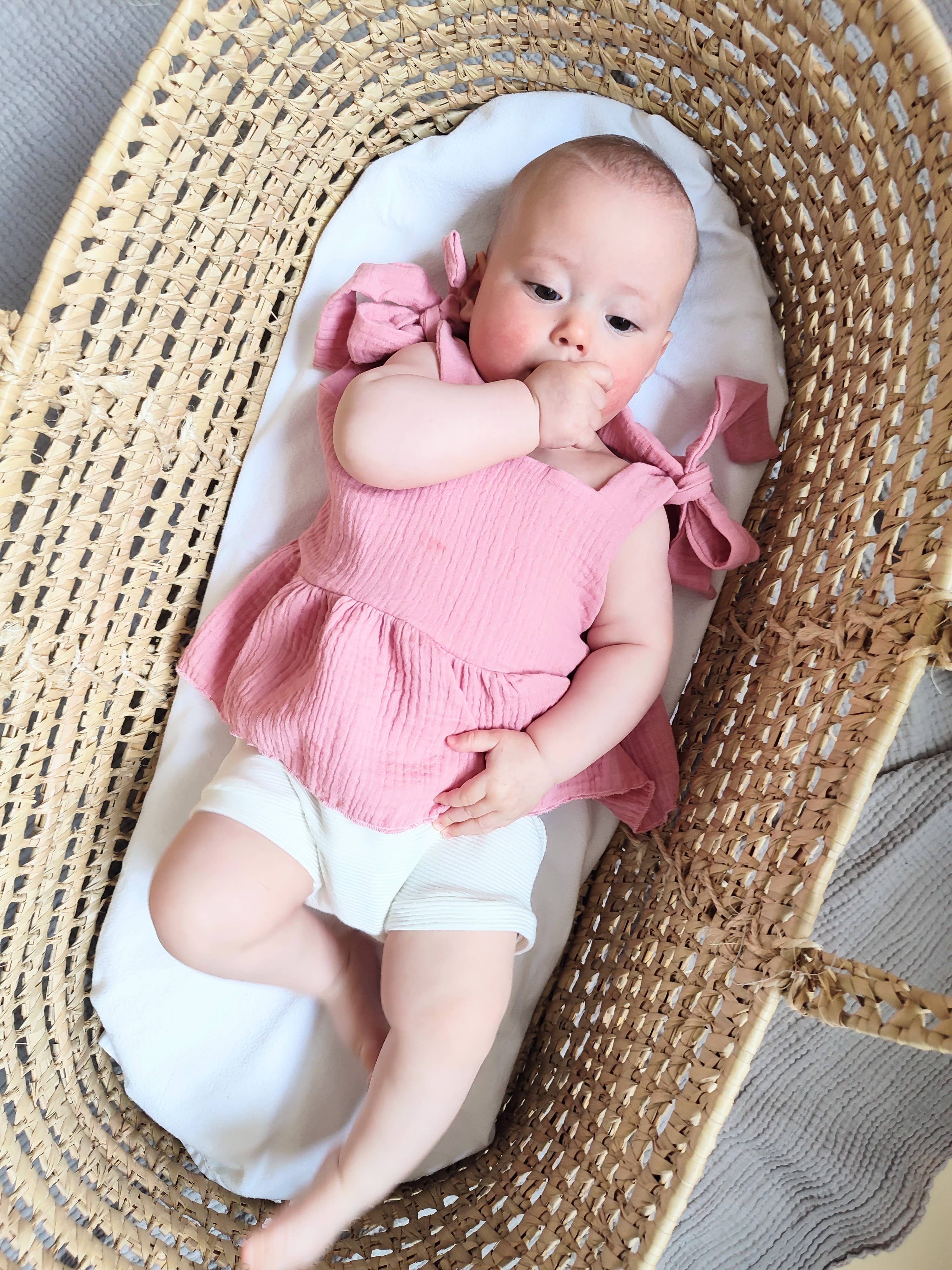 Petiteaude - Wholesale T-Shirt - Kids - Pink Baby and Toddler Muslin Summer Top With Frills2