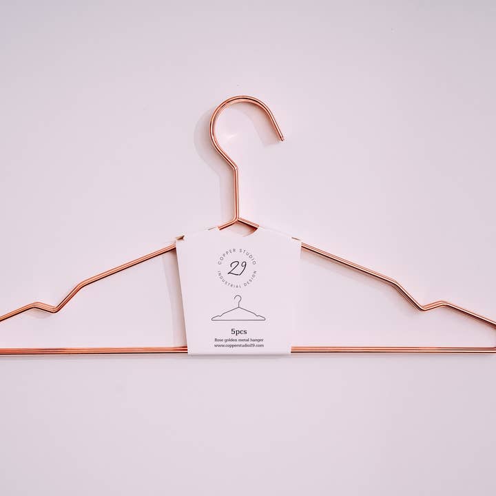 Set of 5 Copper Rose gold clothes hangers for wholesale by Copper Studio 29