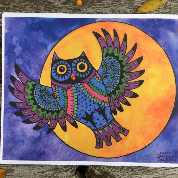 Harvest Moon Owl- Original Art Print for wholesale by Carla Quigley Art