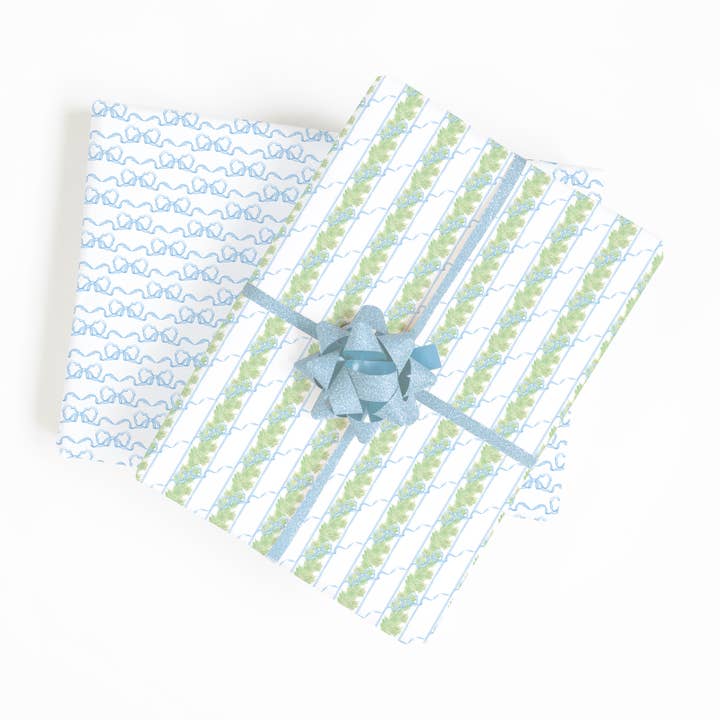 Garland Bow Mantle Double-Sided Wrapping Paper for wholesale by Katherine Kelly Design