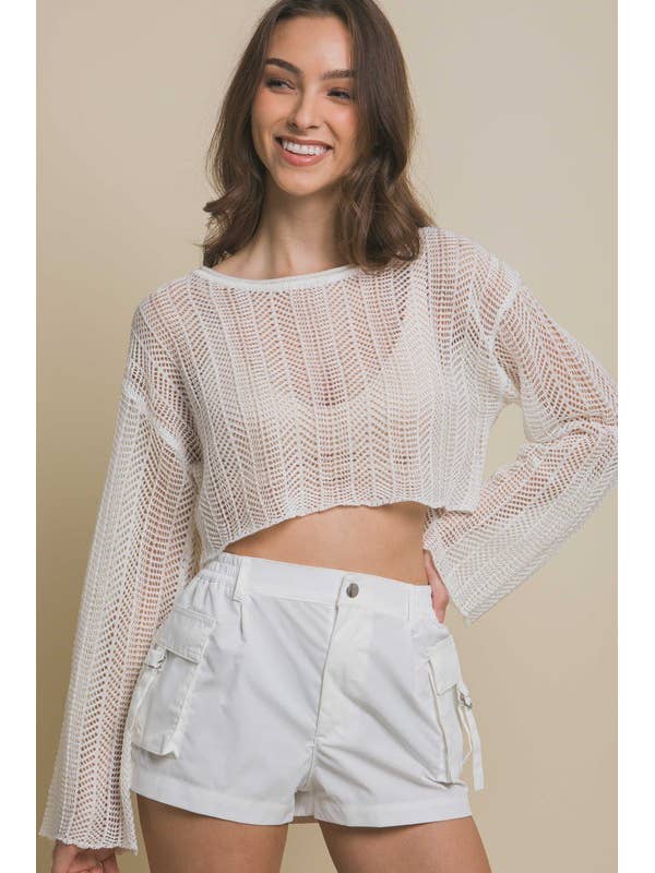 Sheer Cropped Long Sleeve Top for wholesale by MintChoco