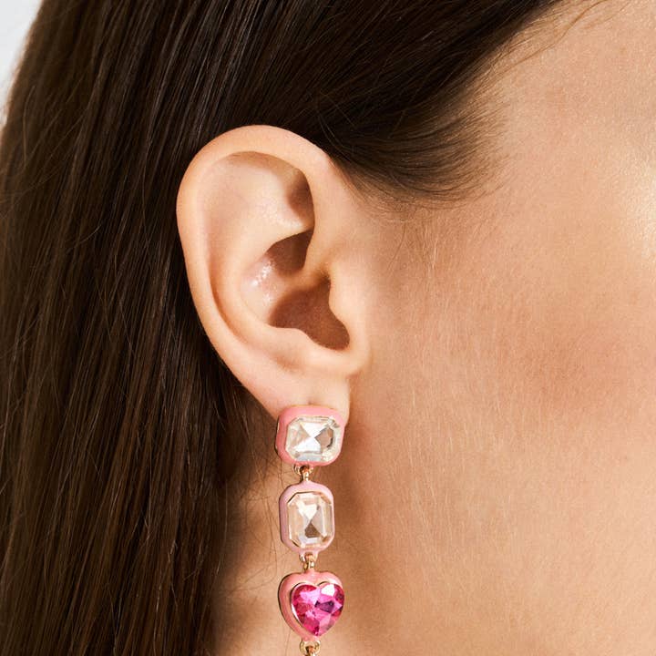 LONG EARRINGS W/PINK/FUCHSIA HEART - N63 for wholesale by NALI'