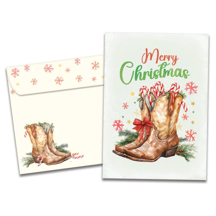Candy Cane Boots Christmas SKU 22538 for wholesale by Tree-Free Greetings