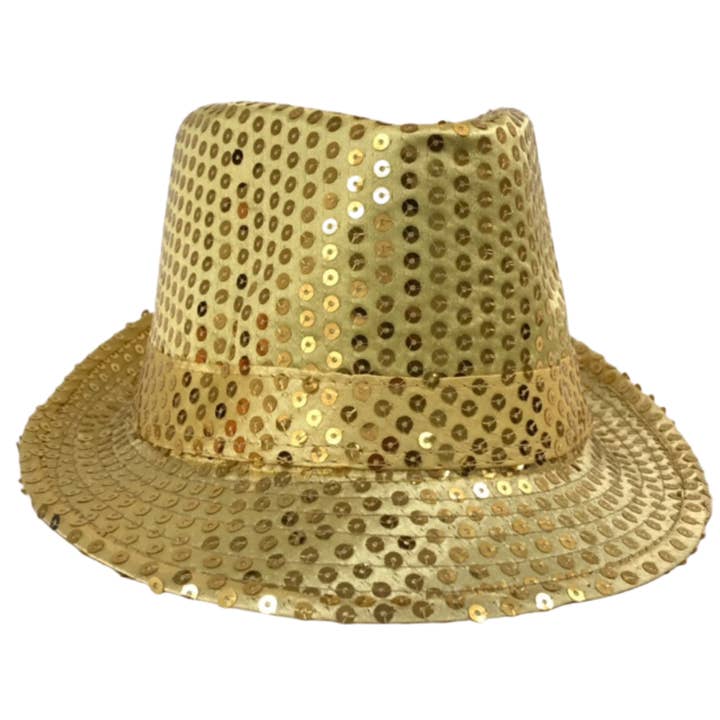 Gold Sequin Fedora Hat (Each) for wholesale by Plush Appeal LLC