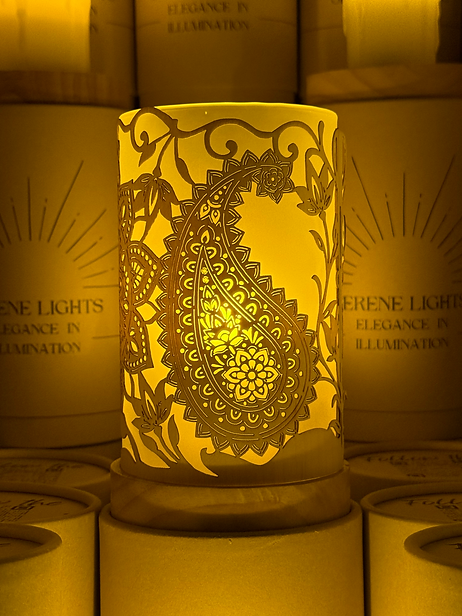 Serene Lights - Wholesale Decorative Tabletop Object - Mandala, Decorative Candle Holder – Laser Etched, Handmade Wood Veneer, Rechargeable LED Candle5