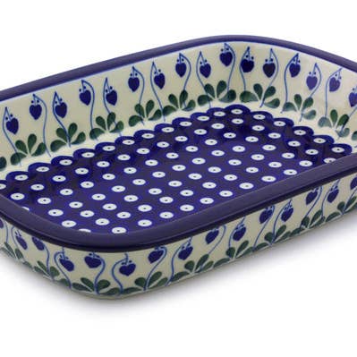 Boulanger rectangulaire avec lèvre Grip 30,5 cm Bleeding Heart Peacock pour la vente par Polmedia Polish Pottery