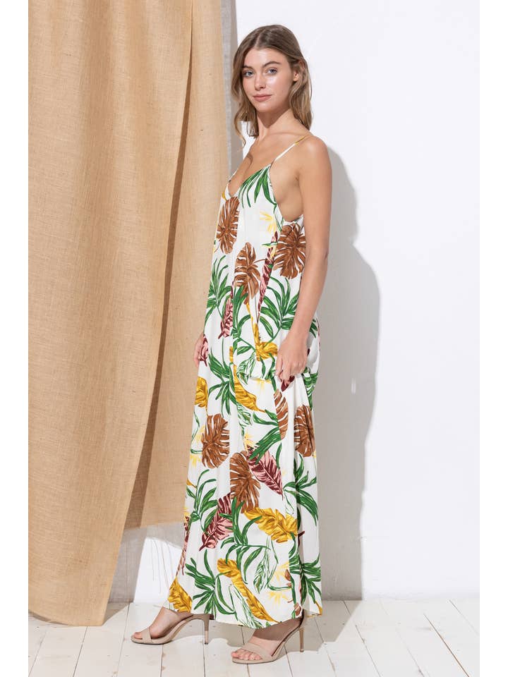 Bloidy - Wholesale Dress - Women's - Palm Leaf Tropical Floral Print Maxi Dress - C967623