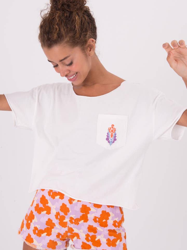 16242-Boat Neck Pocketed T-Shirt - Ecru for wholesale by BSL