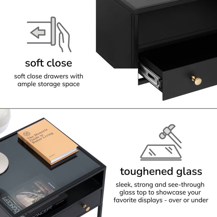 MH London - Wholesale Side Table - Hale Metal Industrial Nightstand with Glass Shadow Box Top5