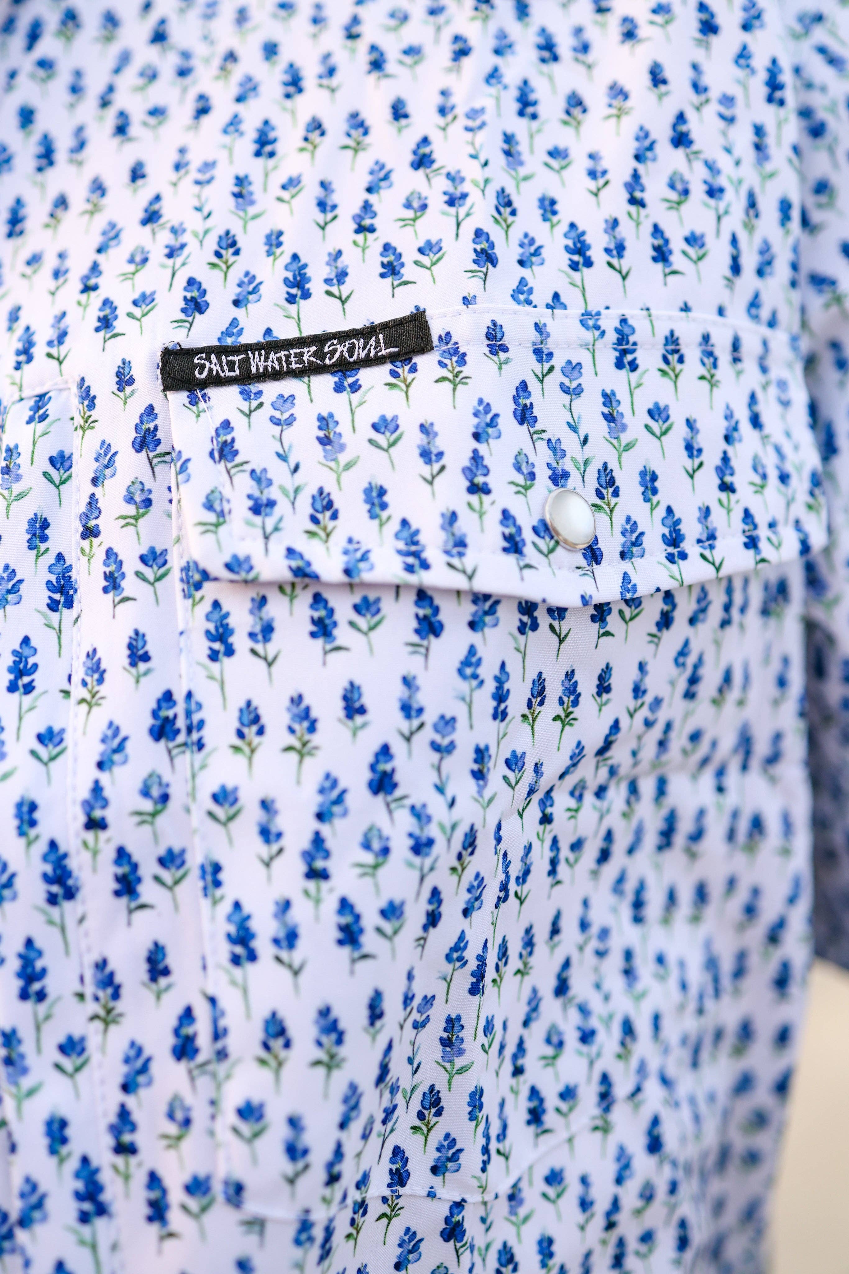 SALT WATER SOUL - Venta al por mayor Camisa con botones - Hombre - Camisa de Pesca Azul Bonnet con Broches de Perla3