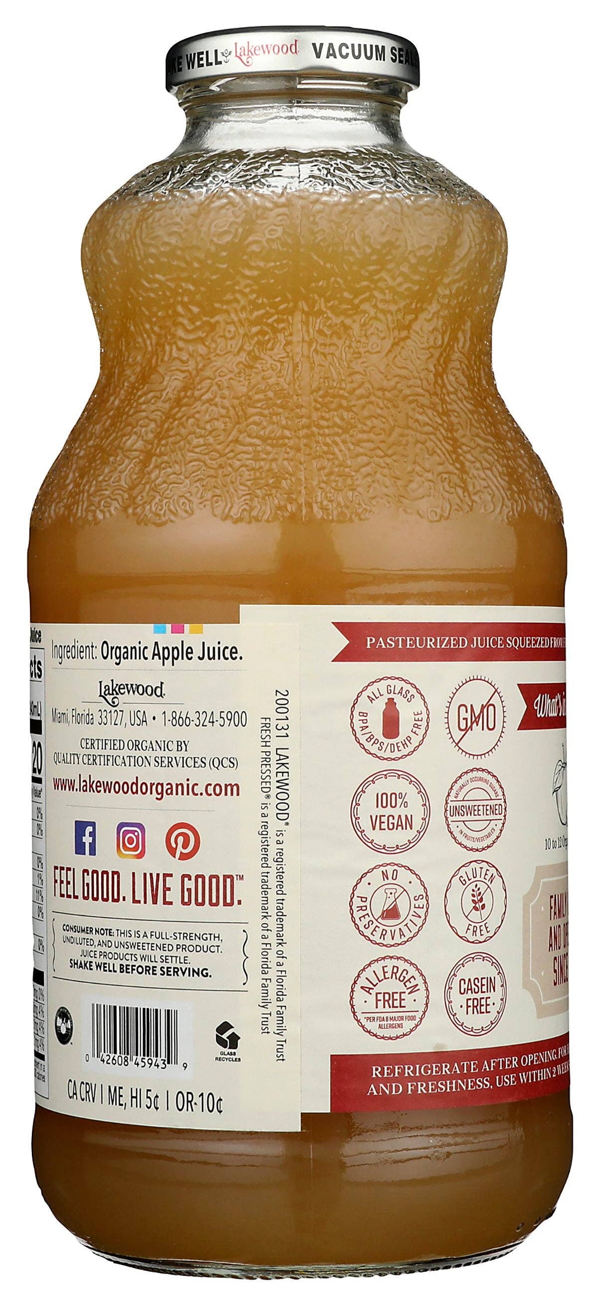 Everyday Supply Co - Wholesale Fruit Juice - LAKEWOOD JUICE APPLE PURE ORG - Case of 61