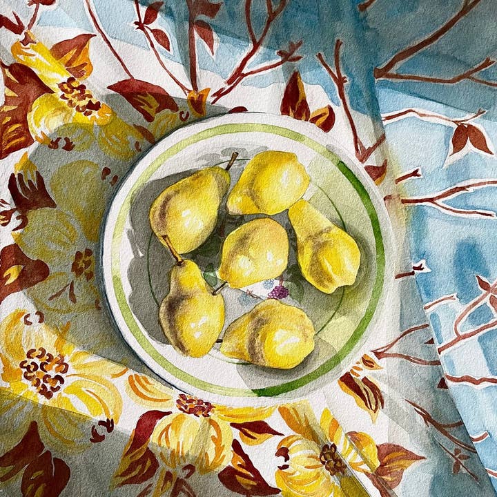 Pears Still Life Watercolor, Fine Art Prints for wholesale by Hen and Chick Art