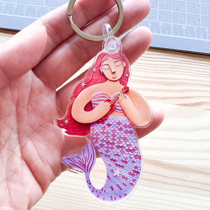 Sirena Mermaid Acrylic Keychain for wholesale by ACira Studio LLC