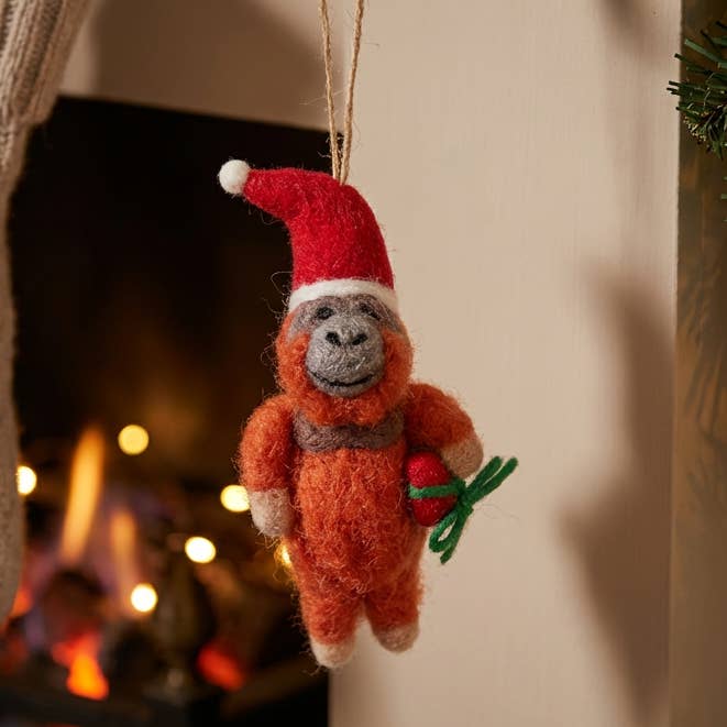 Handmade Felt Christmas Orangutan Safari Hanging Decoration for wholesale by Felt So Good