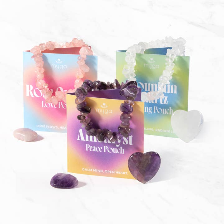 Myga Eco - Wholesale Spiritual Stone/Crystal - Stone Pouch Collection: Set of 3 Sacred Treasures - Choice Of 3 Crystals