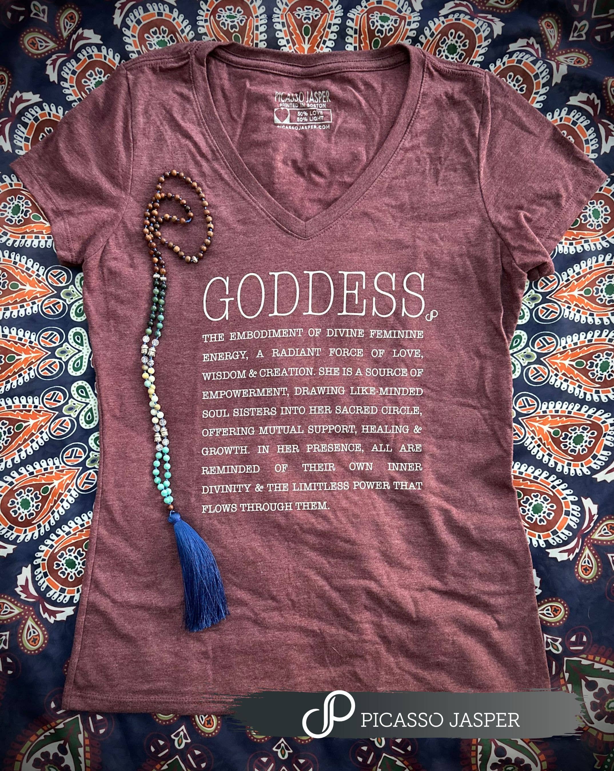 Picasso Jasper - Wholesale Screen Printed T-Shirt - Women's - Goddess, V-Neck Tee1