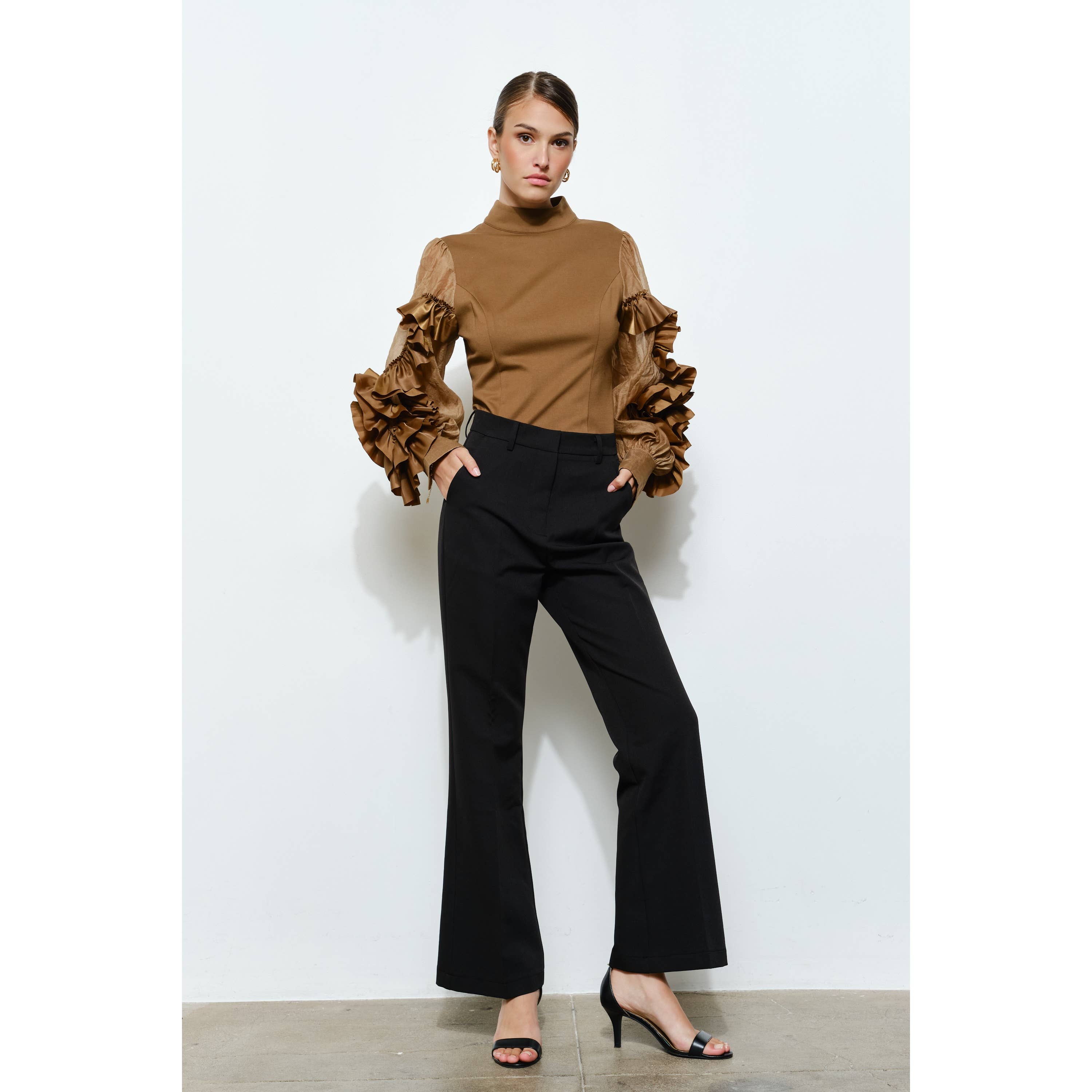 INA - Wholesale Blouse - Women's - Rosette Ruffle Sheer Sleeve Jersey Top19