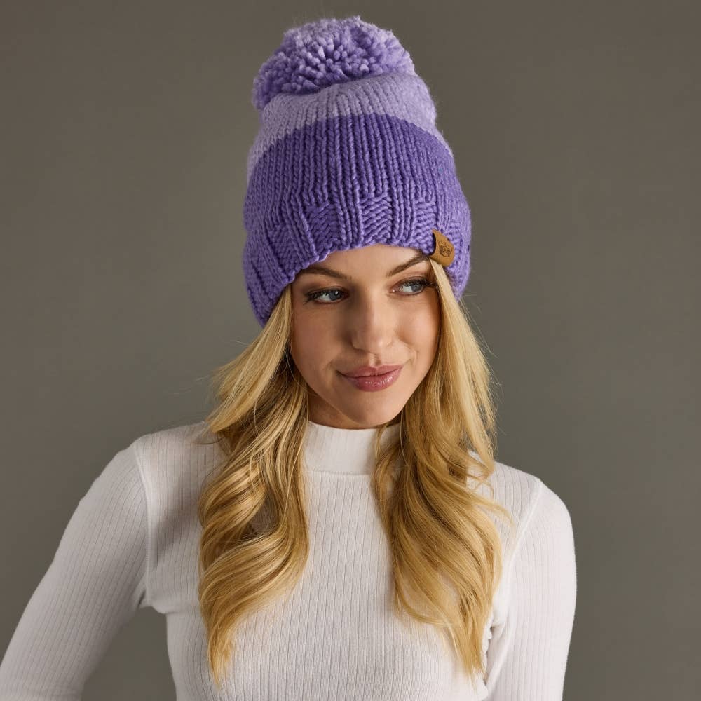 Panache Apparel Co. - Wholesale Beanie - Women's - Lt. Purple & Purple Color Block Pom Hat0
