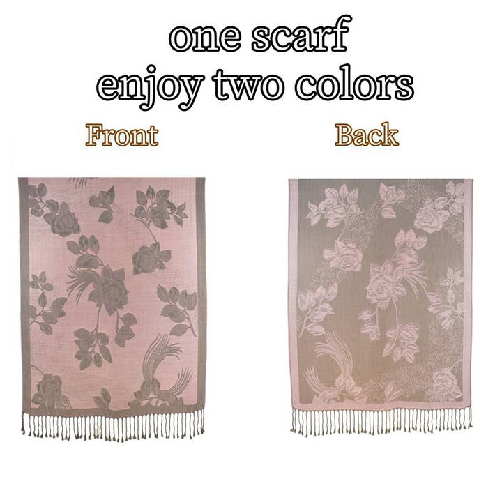 Sensibling Corp. - Wholesale Scarf – Women's - Rose Floral Pashmina Reversible Scarf Shawl46
