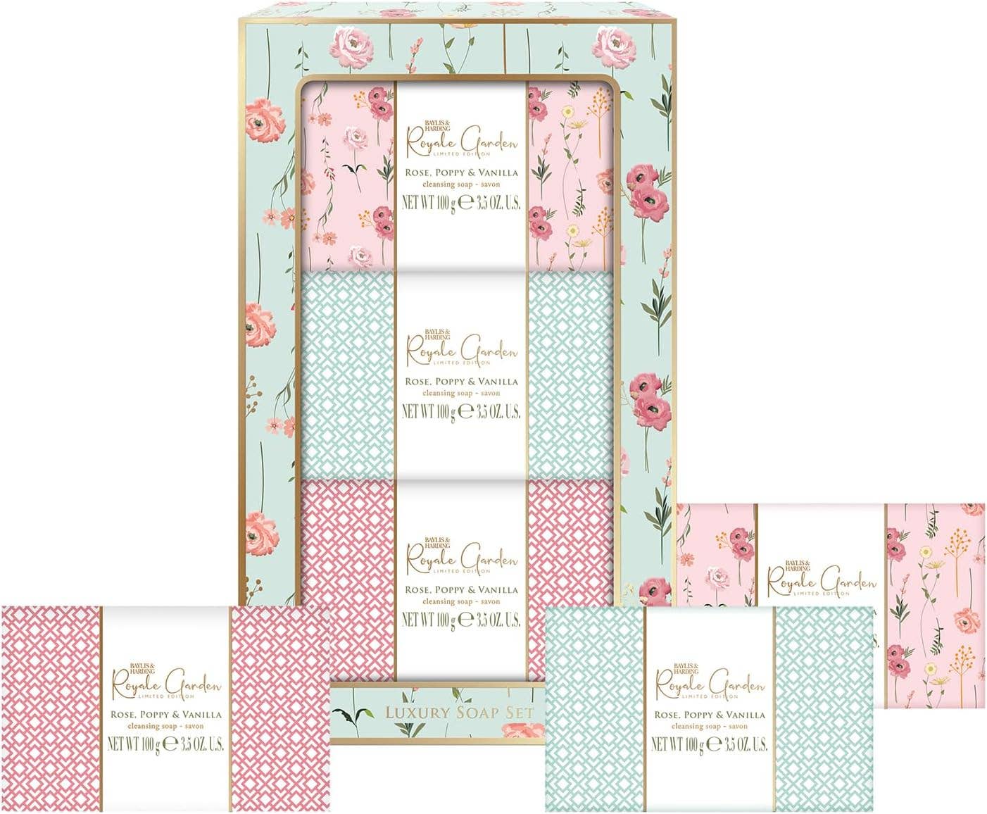 Beauty Goddess - Vente Assortiment de savons - Baylis & Harding Royale Garden Rose, Poppy & Vanilla Coffret Cadeau de Savons de Luxe Emballés - Végan (Lot de 1)1
