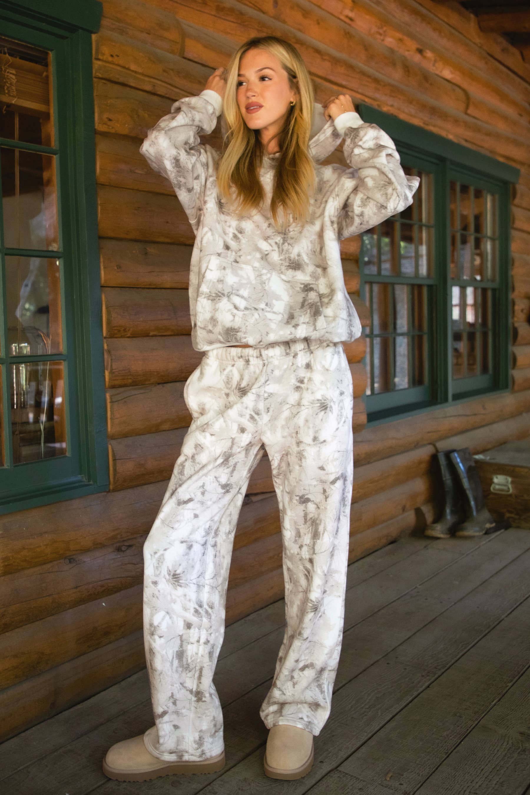 AVERY Light Woodland Camo Lounge Fleece Sweatpants for wholesale on Faire1