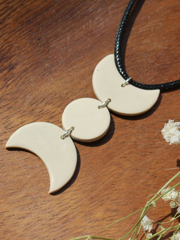 Beige Triple Goddess Black Cord Necklace for wholesale by Sunflowercrafty