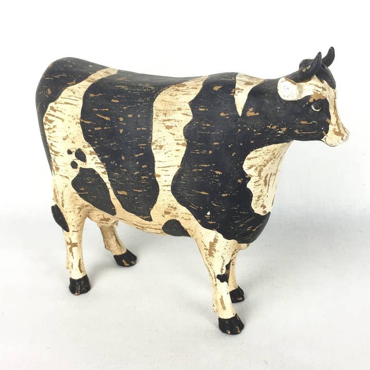 Vintage Harts Ko Figurine, Svart - Off-White - 8" Tall för wholesale av Birch Maison