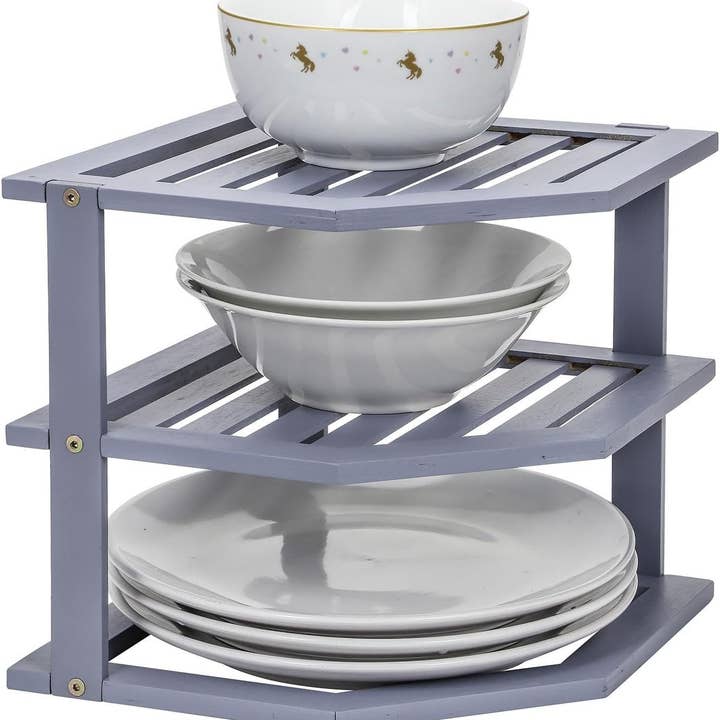 3 Tier Bamboo Corner Shelf Kitchen Plate Dish Holder Stand for wholesale by MantraRaj / ECONX