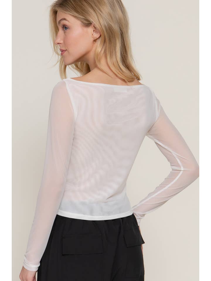 Active Basic | Active USA - Wholesale Knit Top - Women's - Long Sleeve Boat Neck Double Layer Mesh Top1