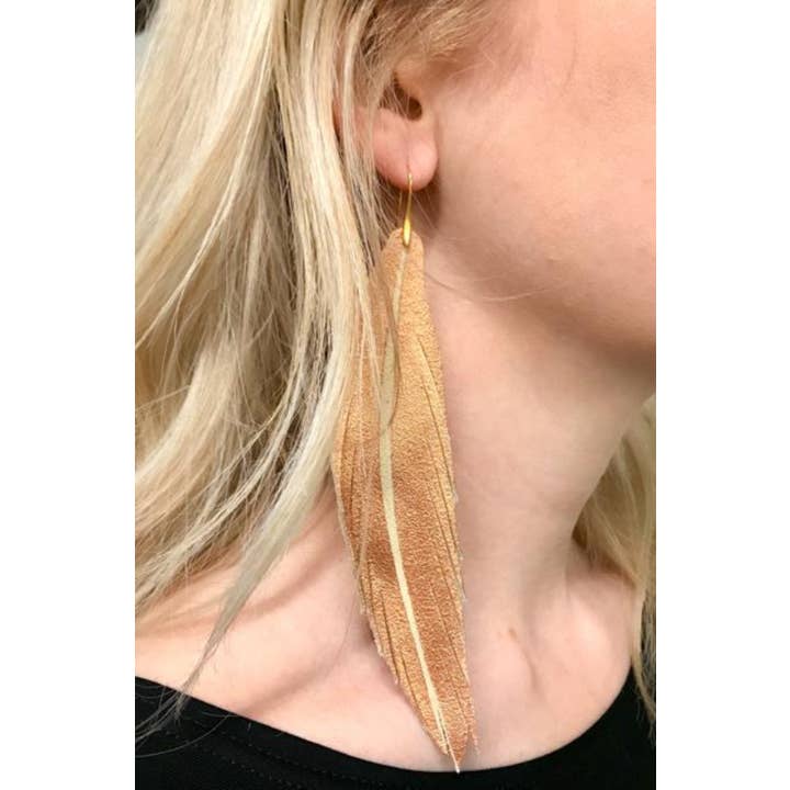 The Supply Society - Wholesale Dangle Earrings - Long Feather Leather Earring - Turquoise Metallic1