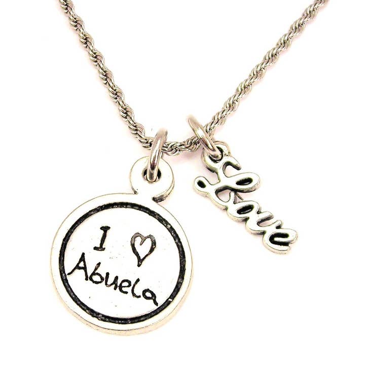 I Love Abuela Enfant Écriture manuscrite 20" Collier corde Espagnol pour la vente par Chubby Chico Charms
