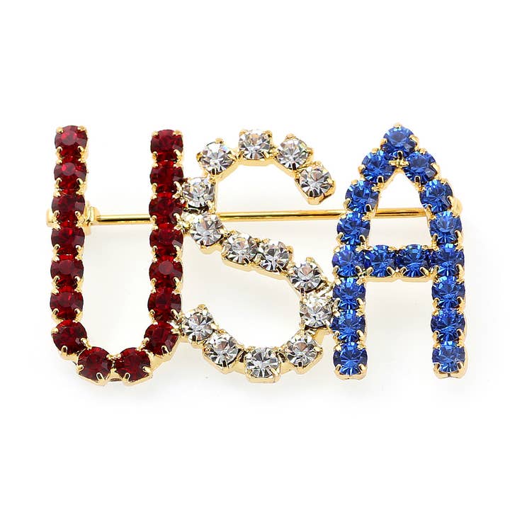 (60093-299) Gold Crystal Rhinestone Patriotic USA Pin for wholesale by Cool Crystals