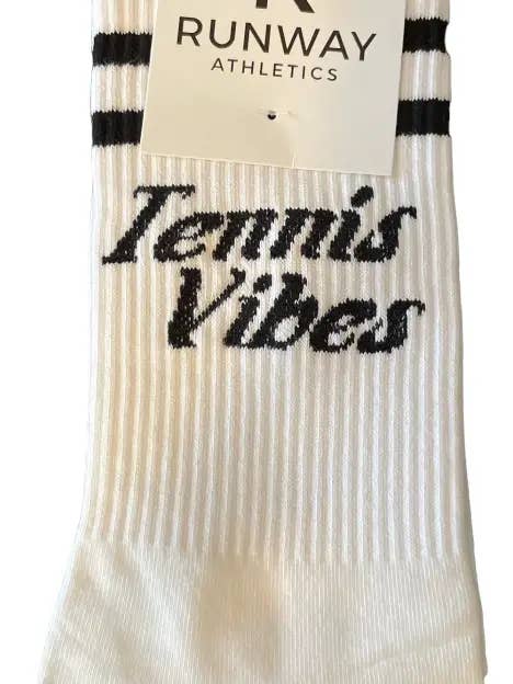 Tennis Socks - Tennis Vibes Retro Black and White for wholesale by Runway Athletics