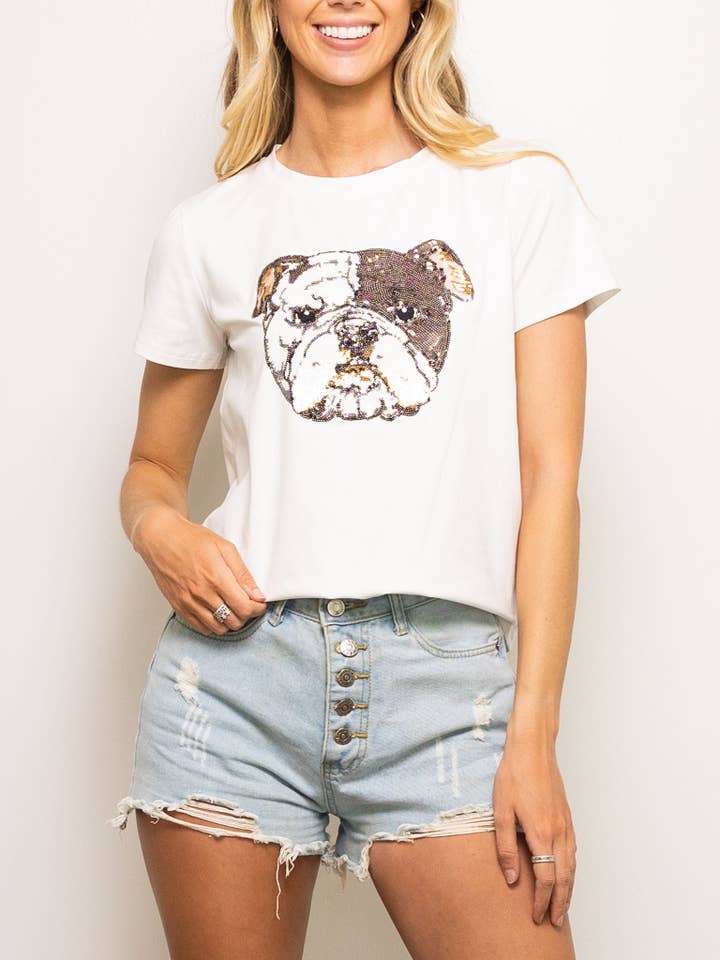 Bulldog head tee- White for wholesale by Sparkle City