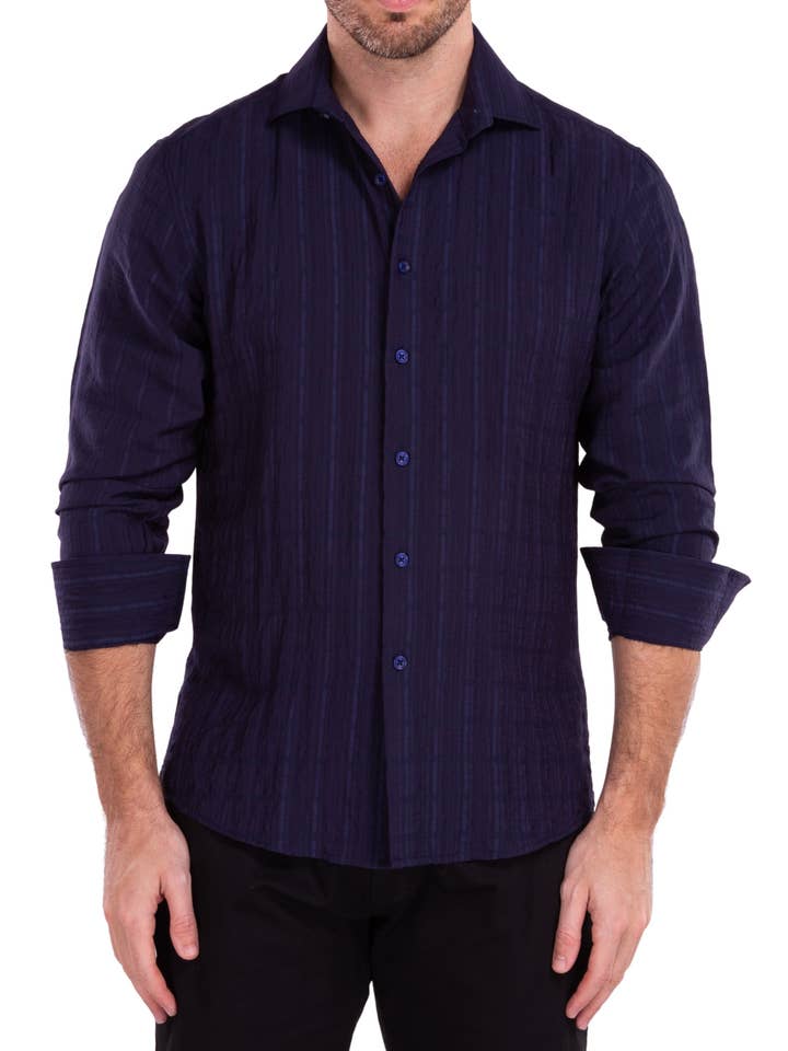 222201 - Camisa de Vestir Azul Marino de Manga Larga con Botones para venta al por mayor de Bespoke Moda