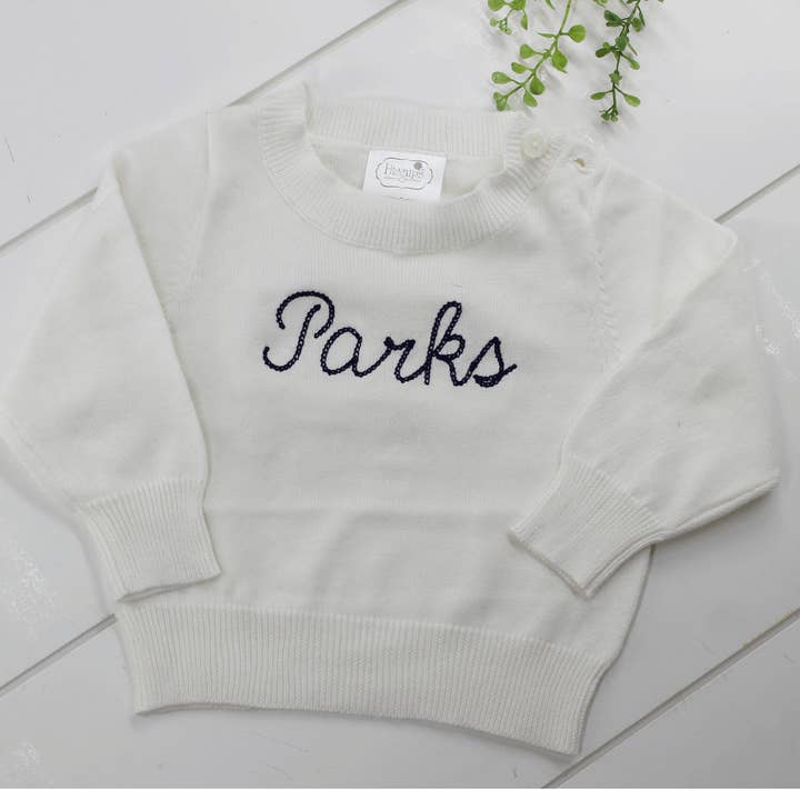 White Crewneck Sweater Baby Toddler Unisex - Monogrammable for wholesale by Hiccups Children's Boutique