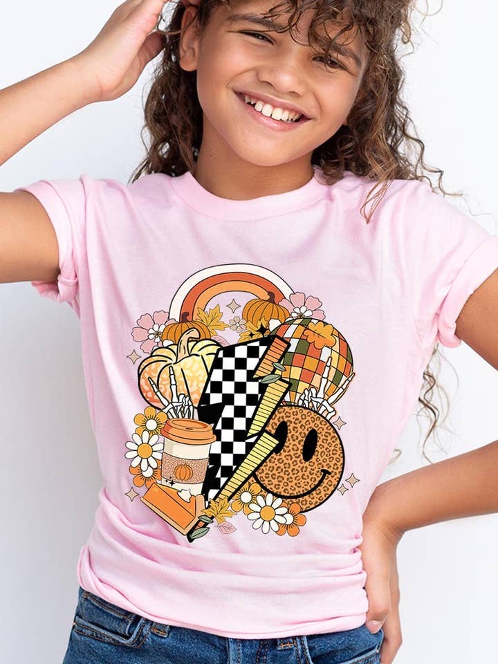 TEE GRÁFICO UNISEXO UNISEXO DE AÇÃO DE GRAÇAS PARA CRIANÇAS por atacado de Pink Irene Wholesale