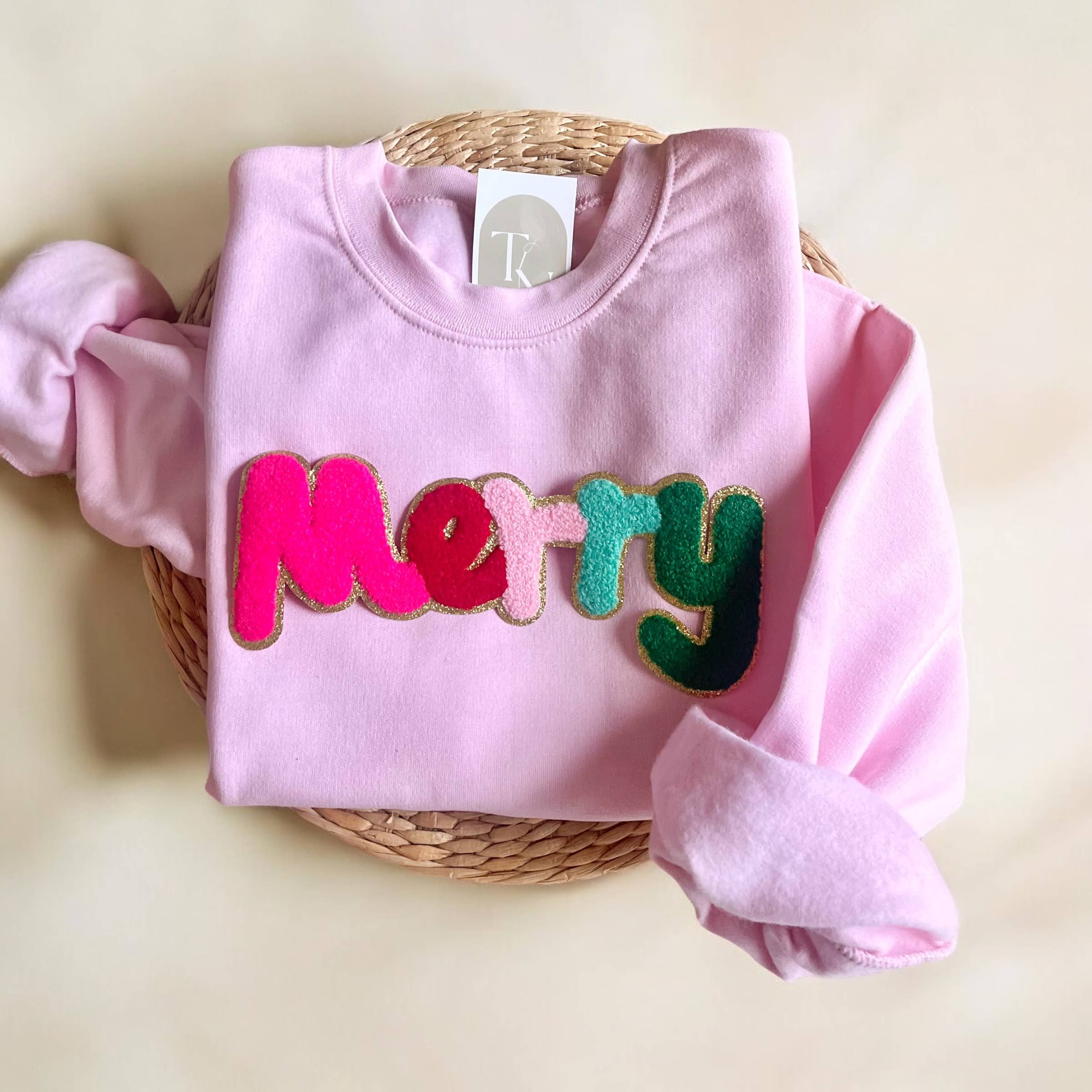 Threads And Needles, INC. - Wholesale Graphic Sweatshirt - Women's - Chenille Patch Merry Christmas Sweatshirt Holiday Sweaters
3