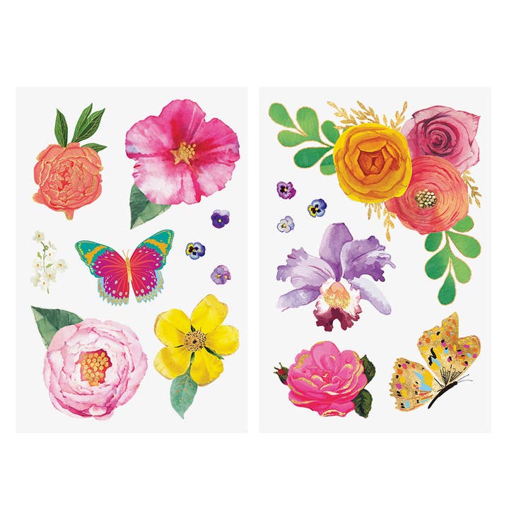 Flash Tattoos - Venta al por mayor Tatuajes temporales - Paquete de tatuajes temporales Emma | Tatuajes flash de flores metálicas4